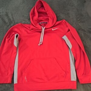 Nike Men's Vibrant Red and Gray Hoodie
